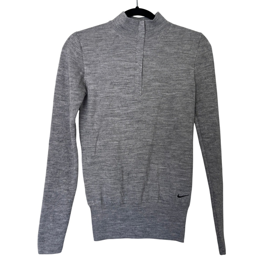 Nike Golf Sweater Womens S Gray Merino Wool Quarter Zip Mock Luxury Preppy Layer